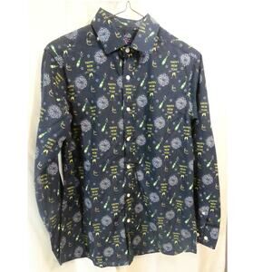 Simon Banks Men's Medium Button Collared Shirt New Year's Theme